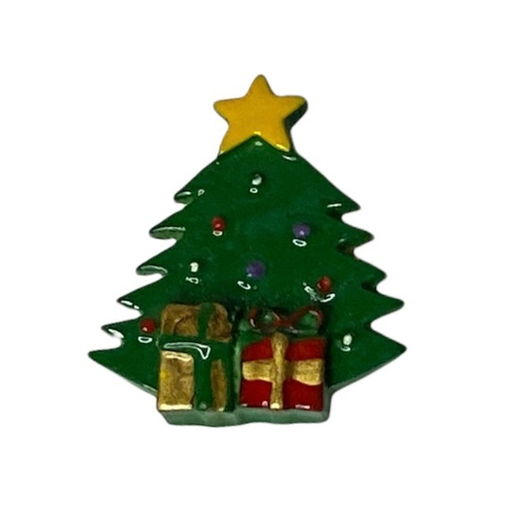 Christmas Tree Clip On Holiday Pin with Trees and Presents - Picture 1 of 6
